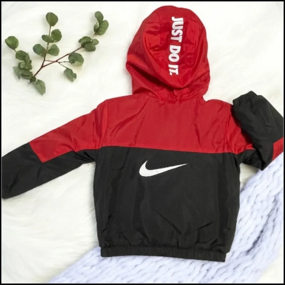 Nike Red and Black Fleece Lined Jacket with Hood